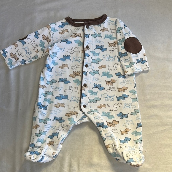 Little Me Blue and Brown Whale Print Footies - Picture 2 of 4